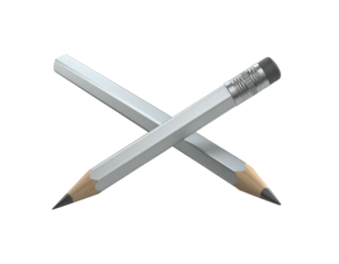 Two gray pencils, crossed, with sharp tips and erasers, against a black backdrop