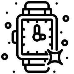 Watch outline icon black and white smartwatch with a starry effect illustrated as a simple vector outline icon.