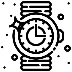 Watch outline icon presents an outlined drawing of a sparkling wristwatch on a strap.