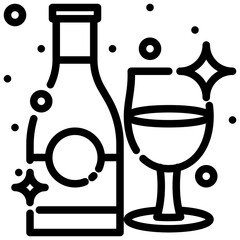 Wine icon celebrate with an iconic bottle and glass of celebratory champagne drinking.