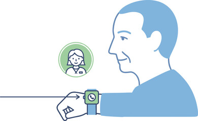 Elderly Video Call Icon, Senior Smart Wearable Technology, Remote Caregiver Communication, Digital Health Monitoring for Seniors