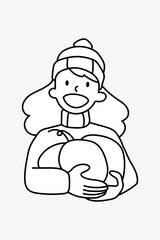 Happy woman holding pumpkin doodle