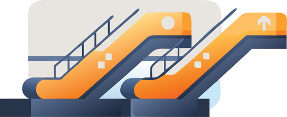 An orange escalator with stairs beside it, showcasing a modern design in a public space.