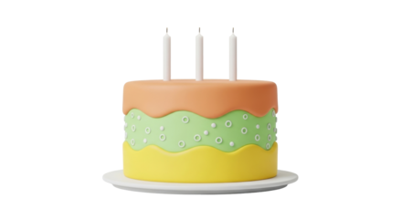 Isolated three-layer round cake decorated with candles for birthday or special occasion
