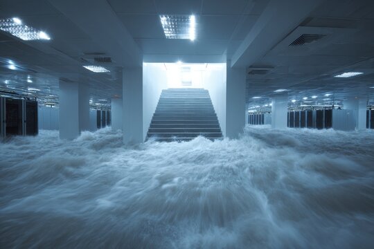 A data center underwater after a devastating flood