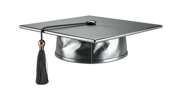 Metallic graduation cap with a tassel, isolated on black background