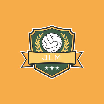 JLM Volleyball Logo Design JLM Modern Sports Shield Emblem with Ball, Laurel and Ribbon for Volleyball Club, JLM Tournament and Team Branding
