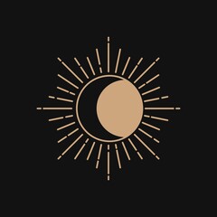 Aesthetic gold sun, celestial line art design