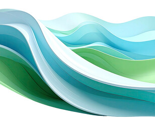 Abstract, flowing ribbons of light blue, white, and green