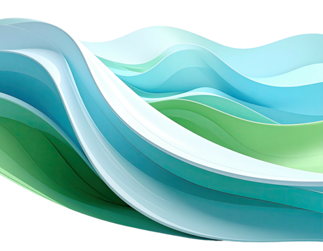 Abstract, flowing ribbons of light blue, white, and green