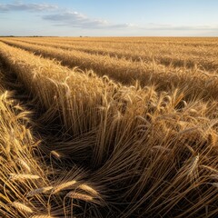 Vast expanse of golden wheat in countryside under a summer sky