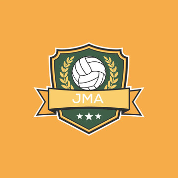 JMA Volleyball Logo Design JMA Modern Sports Shield Emblem with Ball, Laurel and Ribbon for Volleyball Club, JMA Tournament and Team Branding
