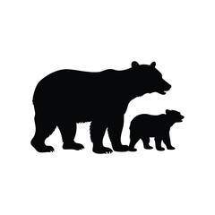 A striking silhouette of a mother bear with her cub on white, bear mother and cubs silhouette vector illustration