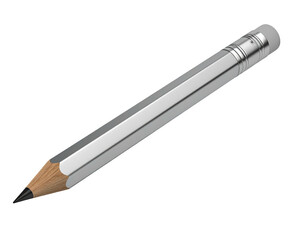 A silver, metallic pencil with a pink eraser and a sharp, dark graphite tip