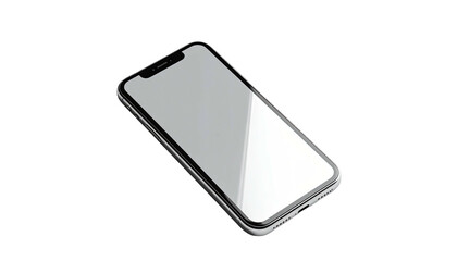 Angled view of a smartphone with a bright screen, isolated on black