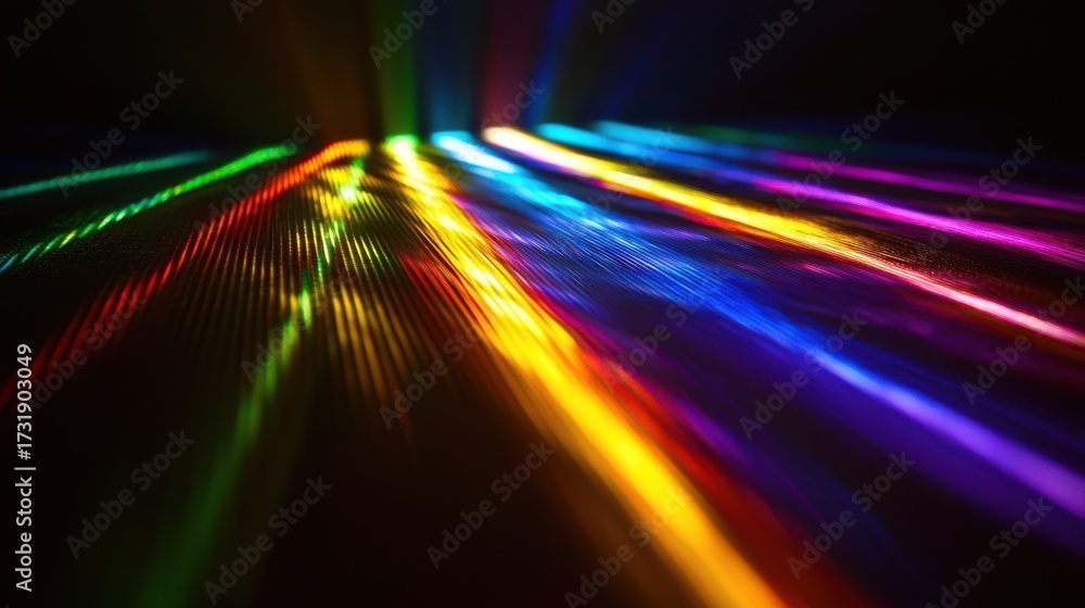 Wall mural laser interference patterns creating diffraction grating effects with brilliant rainbow spectrum ban