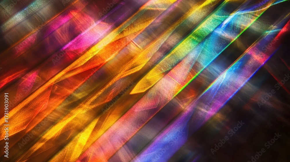 Wall mural Laser interference patterns creating spectral diffraction lines with vibrant rainbow light beams diagonal streaks colorful optical physics display