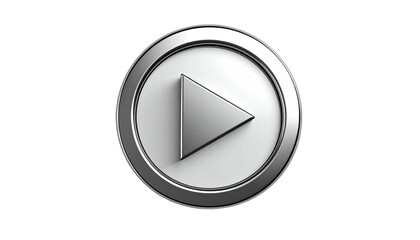 Shiny silver play button icon, centered on a white circle, against a black background