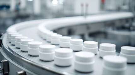 Obraz premium Cosmetic containers on automated production line