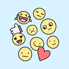 Social media emoticon, facial expression clipart set