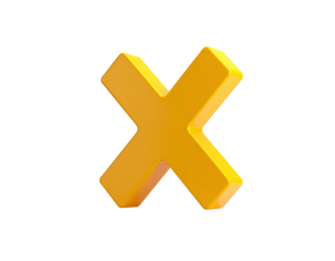 A vibrant, golden "X" shape, rendered with 3D effect, set against a stark black backdrop