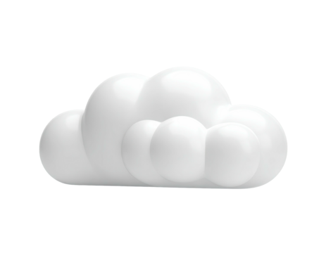 A glossy, white cloud-shaped decorative object against a stark black background