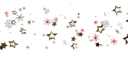 A vibrant digital illustration featuring golden stars and colorful snowflakes against a clean white backdrop, perfect for holiday themes and sea