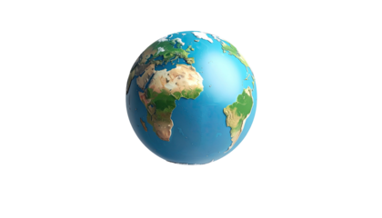 A detailed 3D rendering of the planet Earth, isolated against a stark black backdrop