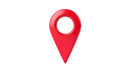 A glossy red pin, shaped like a teardrop, is centered on a black background