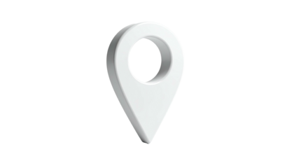 3D white pin symbol, rounded top, on black background, subtly shadowed