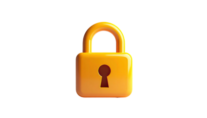 3D rendering of a shiny, golden padlock against a stark black background