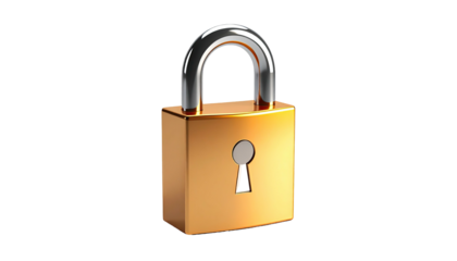 A golden padlock with a silver shackle, keyhole centered, on a black background