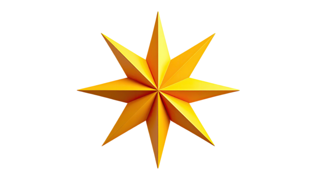 A geometric, golden eight-pointed star, centered on a stark black background