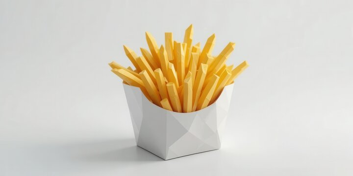 Low Poly French Fry Art  Polyscape, White Paper Container, Angular Design