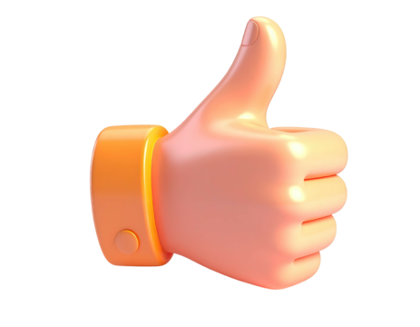 A 3D rendered, emoji-style hand giving a thumbs-up, isolated on black - Powered by Adobe