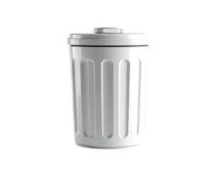 A white, ridged plastic receptacle for waste with a fitted lid, isolated on black