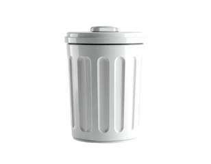A white, ridged plastic receptacle for waste with a fitted lid, isolated on black
