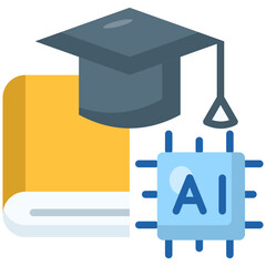 Flat Icon of AI Education with Book