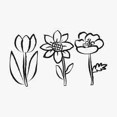 Spring flowers doodle in black