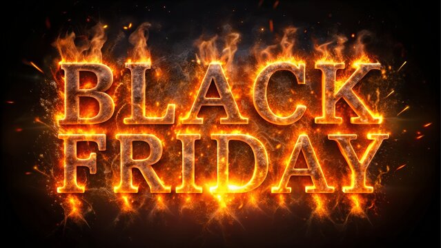 Black friday text on fire