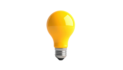 A bright yellow lightbulb glows vibrantly against a stark, black background