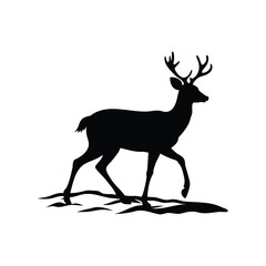Silhouette of a Majestic Buck Walking Across a Plain White Background, deer walking through snow silhouette vector illustration