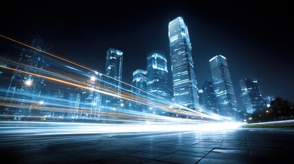 Fototapeta premium Night cityscape with light trails
