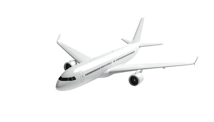 A white passenger jet at a slight angle, against a stark black background