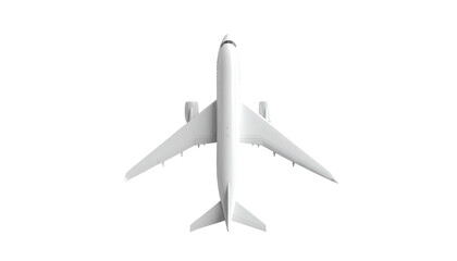 Overhead, minimalist white passenger jet against a stark black background