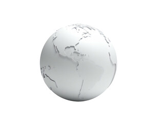 A stark white, 3D rendered globe isolated against a black background