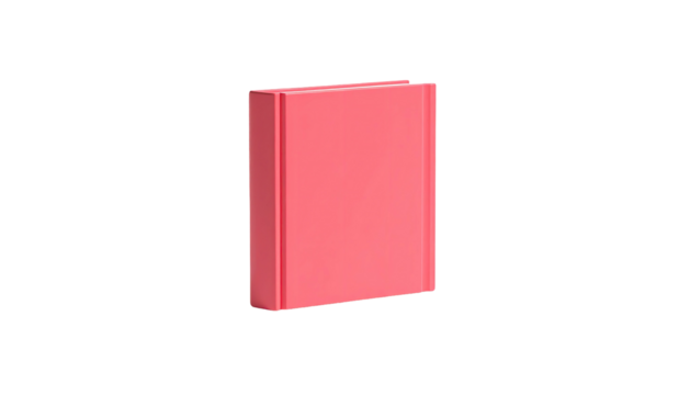 Pink, three-dimensional, upright rectangular object with a dark background