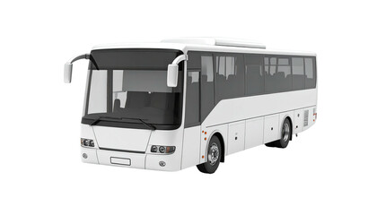 White long-distance passenger vehicle with large windows, viewed from side