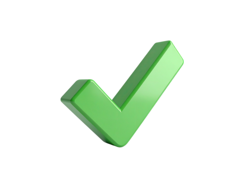 A glossy, green checkmark isolated against a stark black background