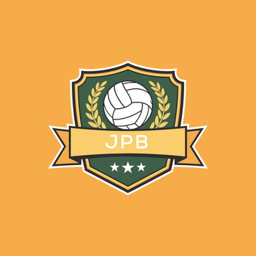 JPB Volleyball Logo Design JPB Modern Sports Shield Emblem with Ball, Laurel and Ribbon for Volleyball Club, JPB Tournament and Team Branding
